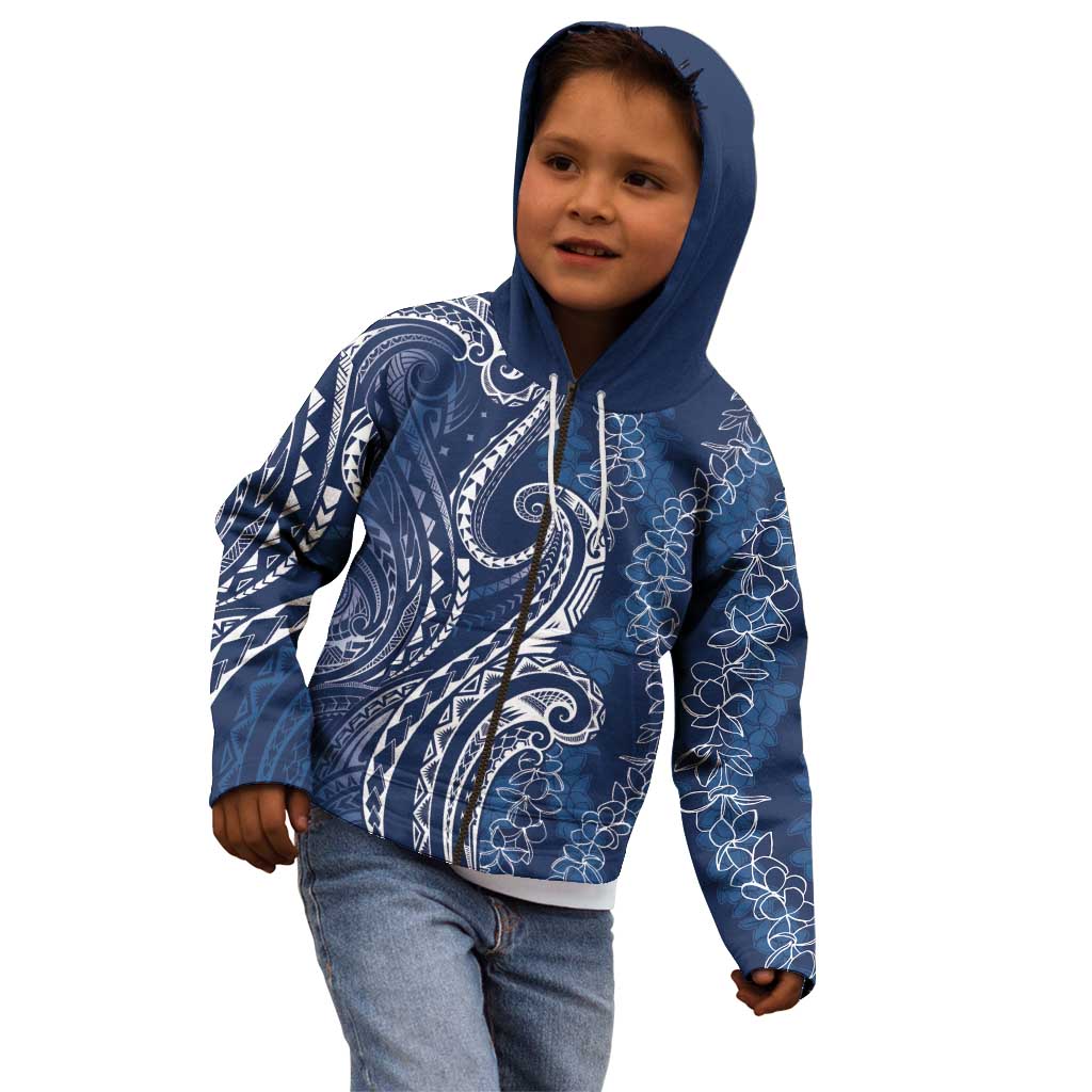 Polynesia Plumeria Lei Kid Hoodie Navy Blue Curves Motif