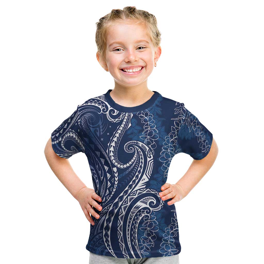 Polynesia Plumeria Lei Kid T Shirt Navy Blue Curves Motif