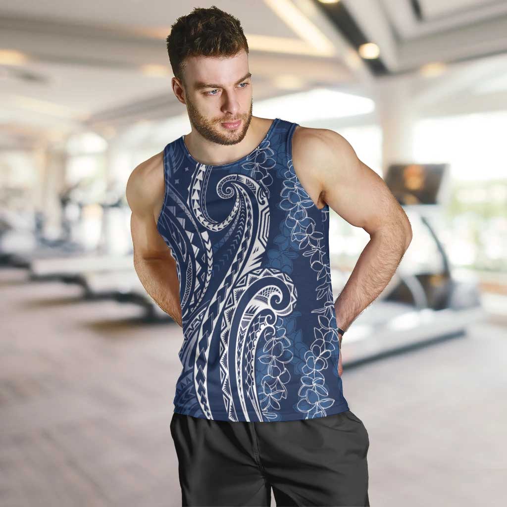 Polynesia Plumeria Lei Men Tank Top Navy Blue Curves Motif LT7 Navy Blue - Polynesian Pride