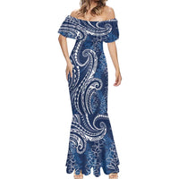 Polynesia Plumeria Lei Mermaid Dress Navy Blue Curves Motif
