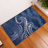 Polynesia Plumeria Lei Rubber Doormat Navy Blue Curves Motif LT7 - Polynesian Pride