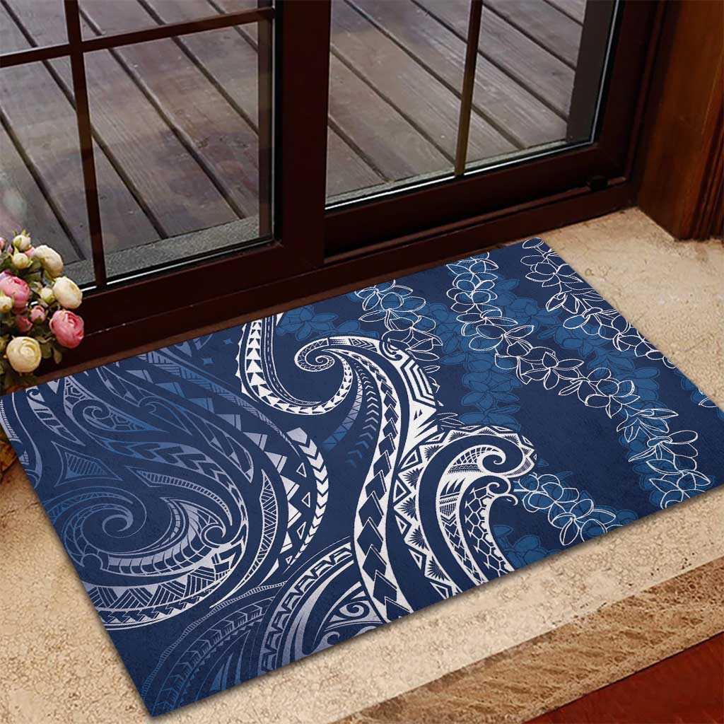 Polynesia Plumeria Lei Rubber Doormat Navy Blue Curves Motif LT7 - Polynesian Pride