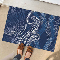 Polynesia Plumeria Lei Rubber Doormat Navy Blue Curves Motif LT7 - Polynesian Pride