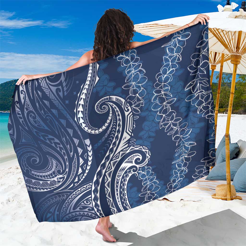 Polynesia Plumeria Lei Sarong Navy Blue Curves Motif