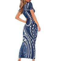 Polynesia Plumeria Lei Short Sleeve Bodycon Dress Navy Blue Curves Motif