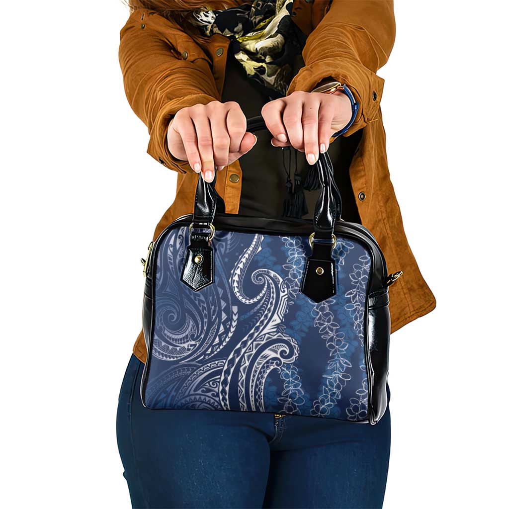 Polynesia Plumeria Lei Shoulder Handbag Navy Blue Curves Motif