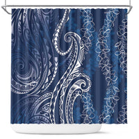 Polynesia Plumeria Lei Shower Curtain Navy Blue Curves Motif