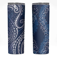 Polynesia Plumeria Lei Skinny Tumbler Navy Blue Curves Motif