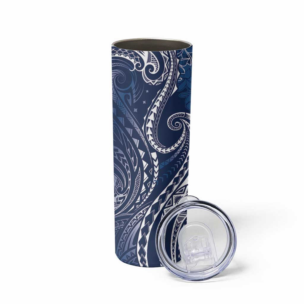 Polynesia Plumeria Lei Skinny Tumbler Navy Blue Curves Motif
