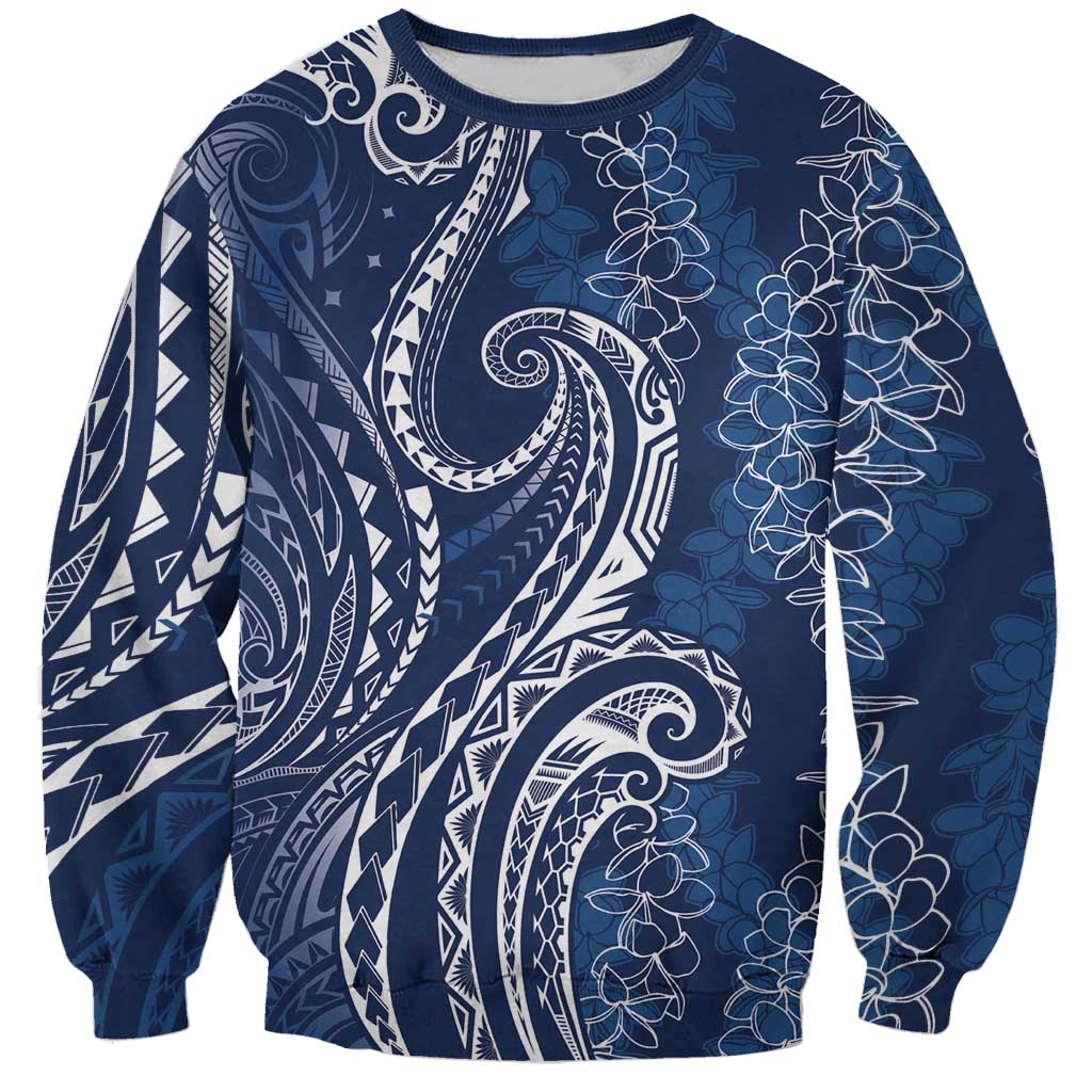 Polynesia Plumeria Lei Sweatshirt Navy Blue Curves Motif LT7 Unisex Navy Blue - Polynesian Pride