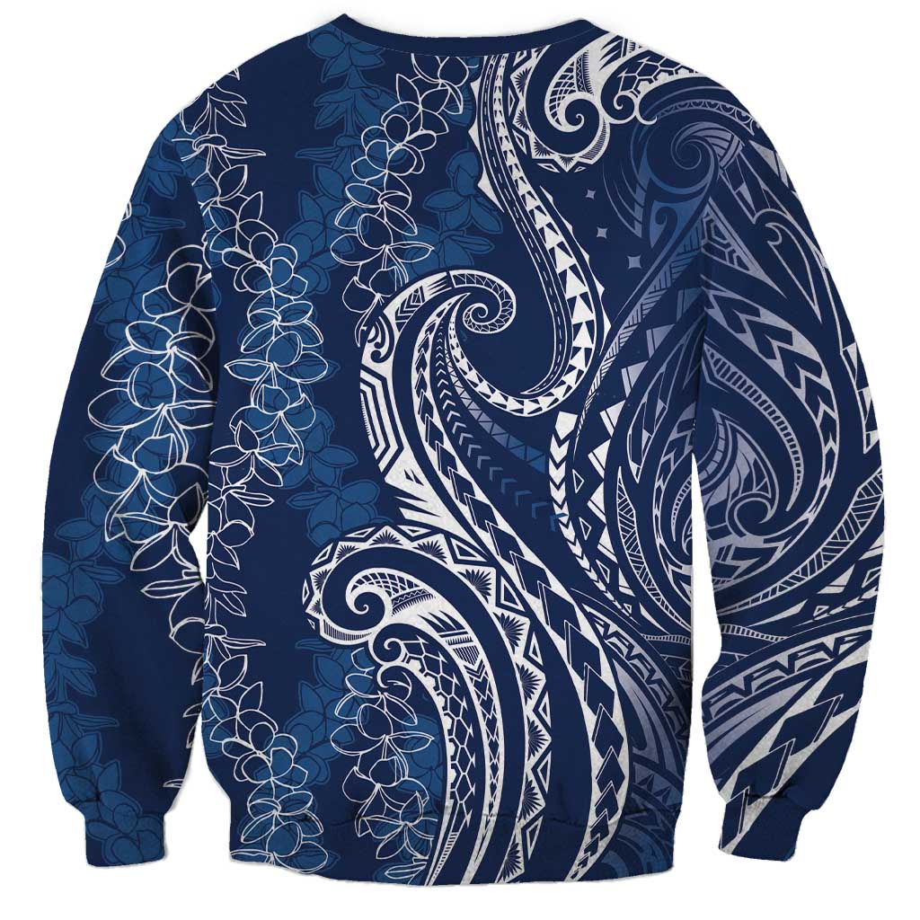 Polynesia Plumeria Lei Sweatshirt Navy Blue Curves Motif LT7 - Polynesian Pride