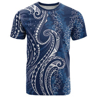 Polynesia Plumeria Lei T Shirt Navy Blue Curves Motif