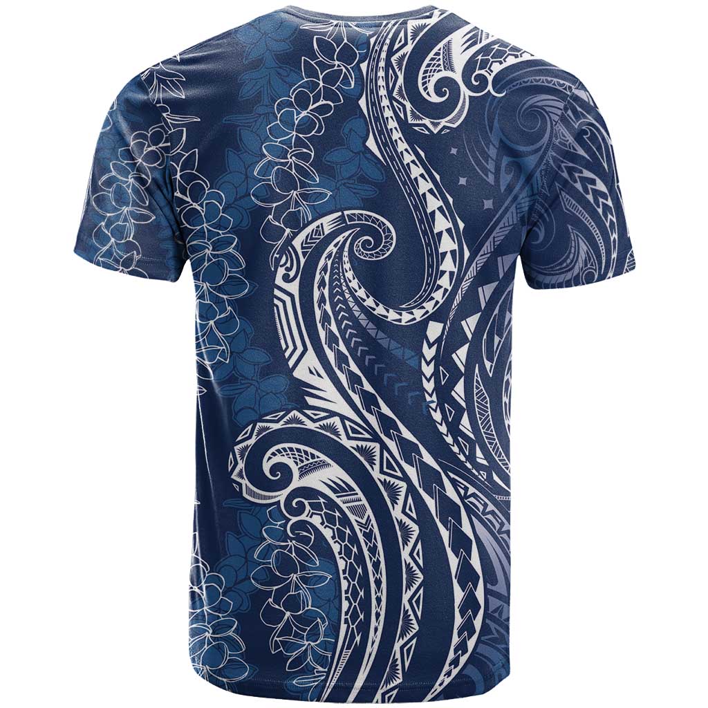 Polynesia Plumeria Lei T Shirt Navy Blue Curves Motif