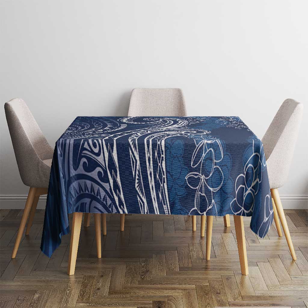 Polynesia Plumeria Lei Tablecloth Navy Blue Curves Motif LT7 - Polynesian Pride