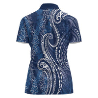 Polynesia Plumeria Lei Women Polo Shirt Navy Blue Curves Motif