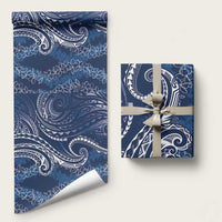Polynesia Plumeria Lei Wrapping Paper Navy Blue Curves Motif LT7 58" × 23" Navy Blue - Polynesian Pride