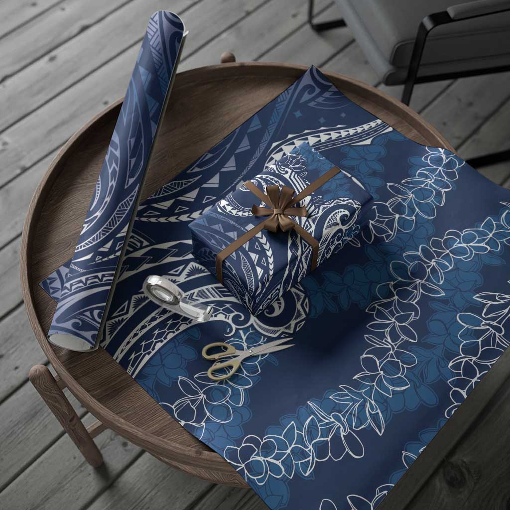 Polynesia Plumeria Lei Wrapping Paper Navy Blue Curves Motif LT7 - Polynesian Pride
