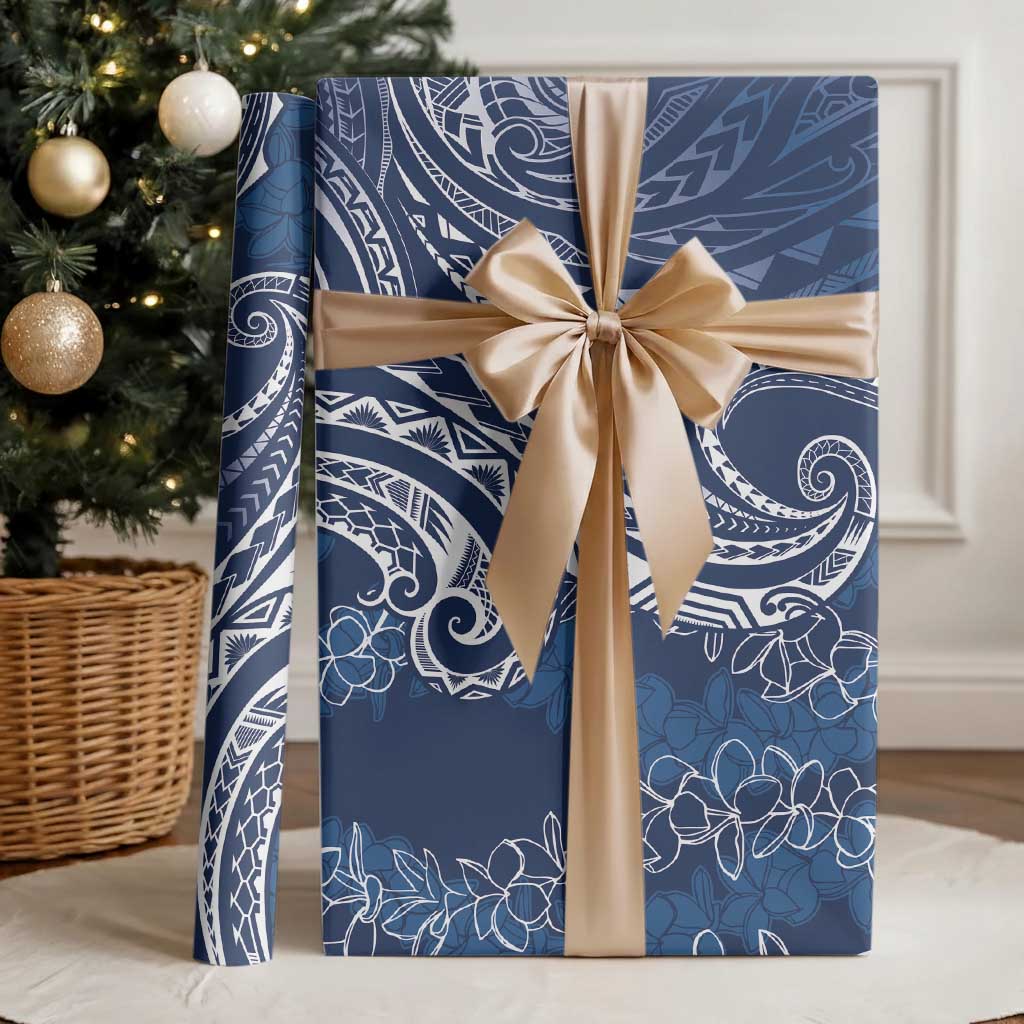 Polynesia Plumeria Lei Wrapping Paper Navy Blue Curves Motif LT7 - Polynesian Pride