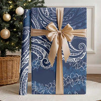 Polynesia Plumeria Lei Wrapping Paper Navy Blue Curves Motif LT7 - Polynesian Pride