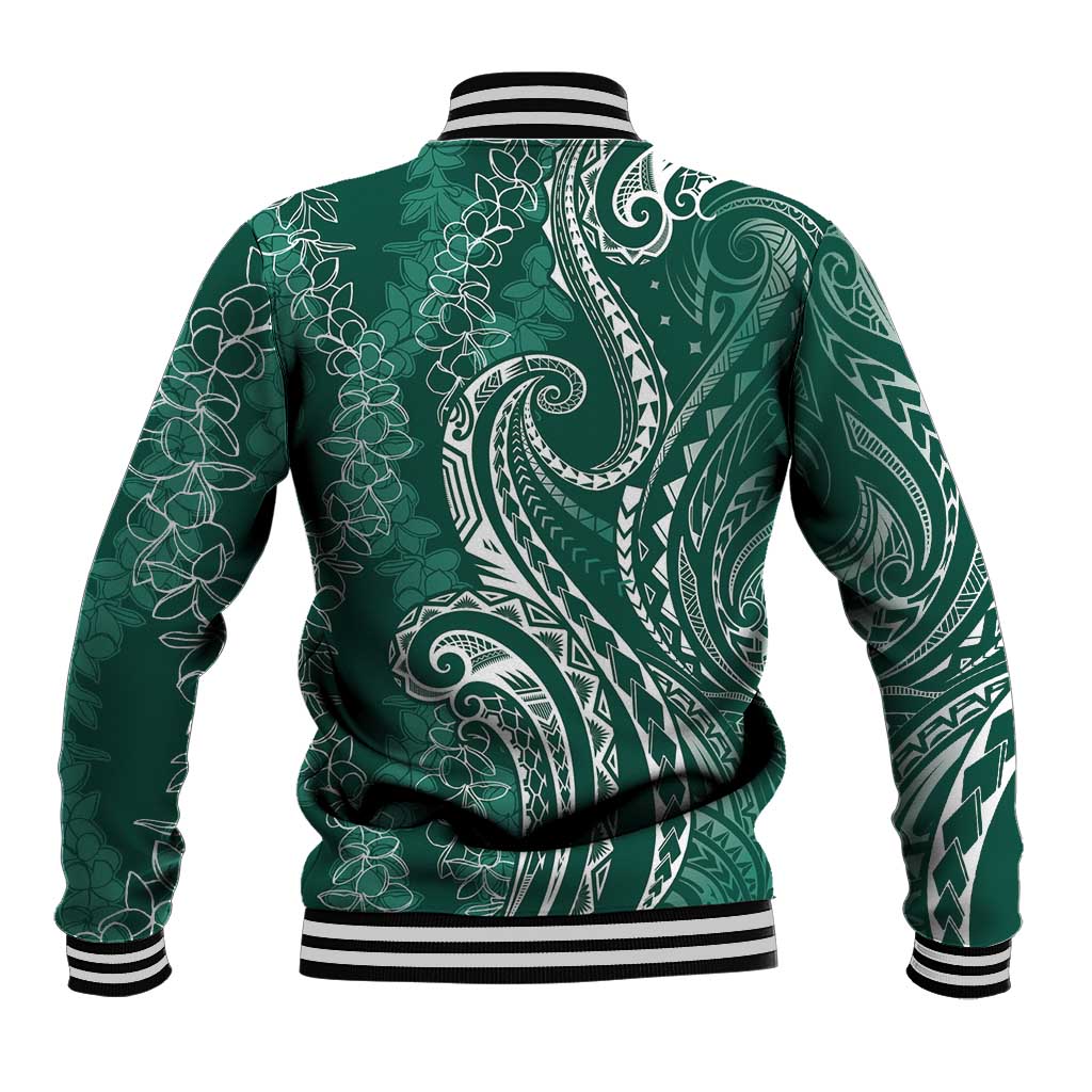 Polynesia Plumeria Lei Baseball Jacket Sage Green Curves Motif LT7 - Polynesian Pride