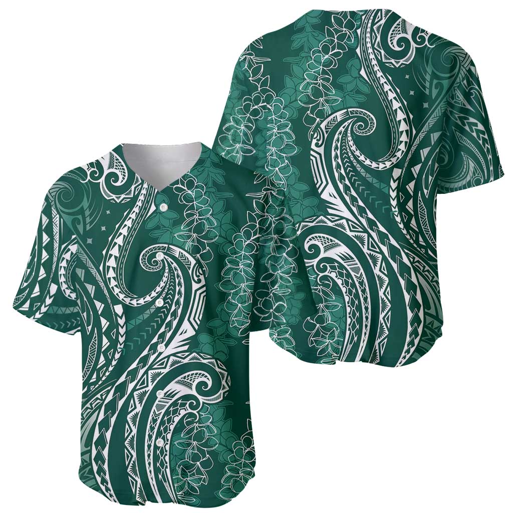 Polynesia Plumeria Lei Baseball Jersey Sage Green Curves Motif