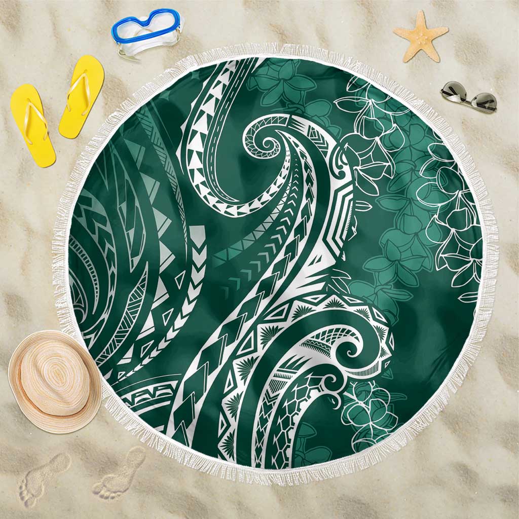 Polynesia Plumeria Lei Beach Blanket Sage Green Curves Motif LT7 One Size 150cm Dark Green - Polynesian Pride