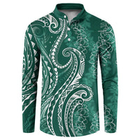 Polynesia Plumeria Lei Button Sweatshirt Sage Green Curves Motif LT7 Dark Green - Polynesian Pride