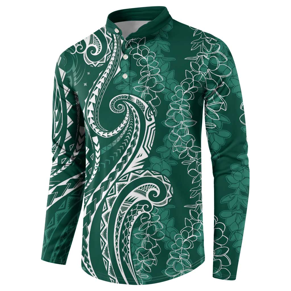 Polynesia Plumeria Lei Button Sweatshirt Sage Green Curves Motif LT7 - Polynesian Pride