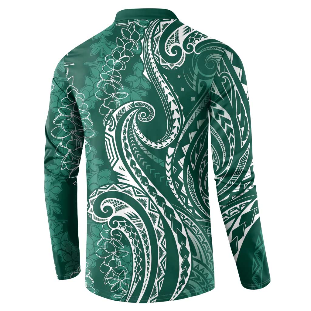 Polynesia Plumeria Lei Button Sweatshirt Sage Green Curves Motif LT7 - Polynesian Pride