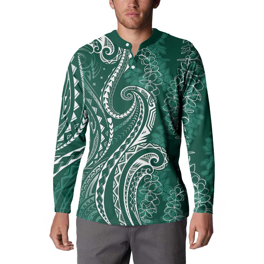 Polynesia Plumeria Lei Button Sweatshirt Sage Green Curves Motif LT7 - Polynesian Pride