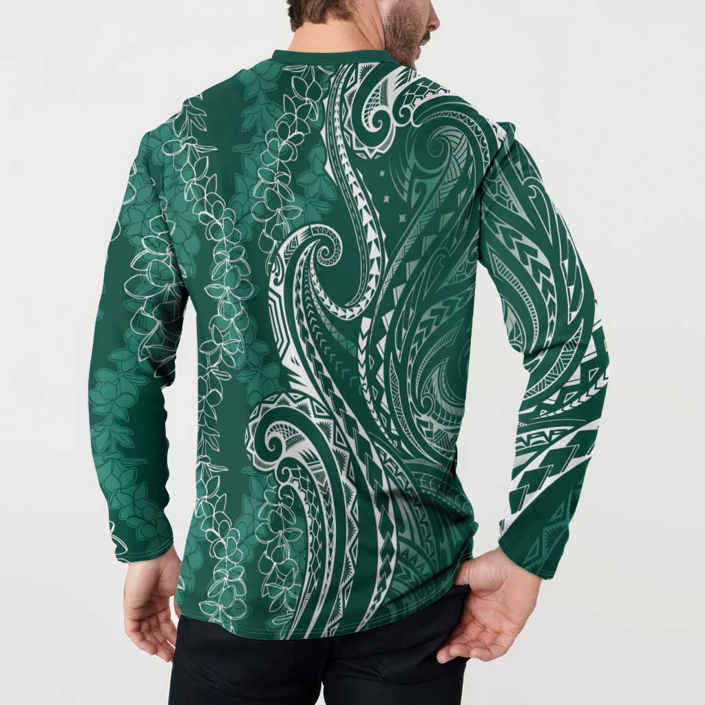 Polynesia Plumeria Lei Button Sweatshirt Sage Green Curves Motif LT7 - Polynesian Pride