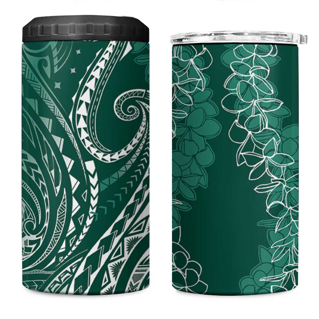 Polynesia Plumeria Lei 4 in 1 Can Cooler Tumbler Sage Green Curves Motif LT7 One Size: 16 oz Dark Green - Polynesian Pride