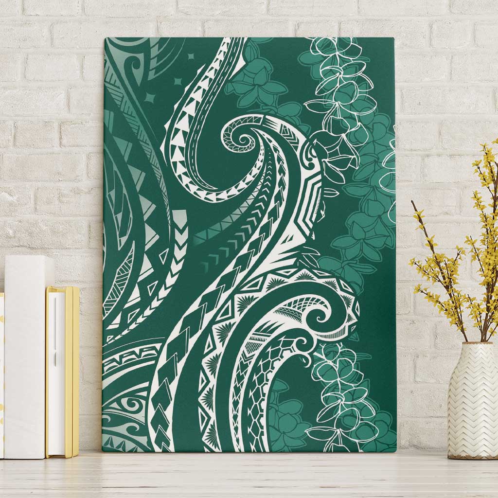 Polynesia Plumeria Lei Canvas Wall Art Sage Green Curves Motif LT7 Without Frame Dark Green - Polynesian Pride