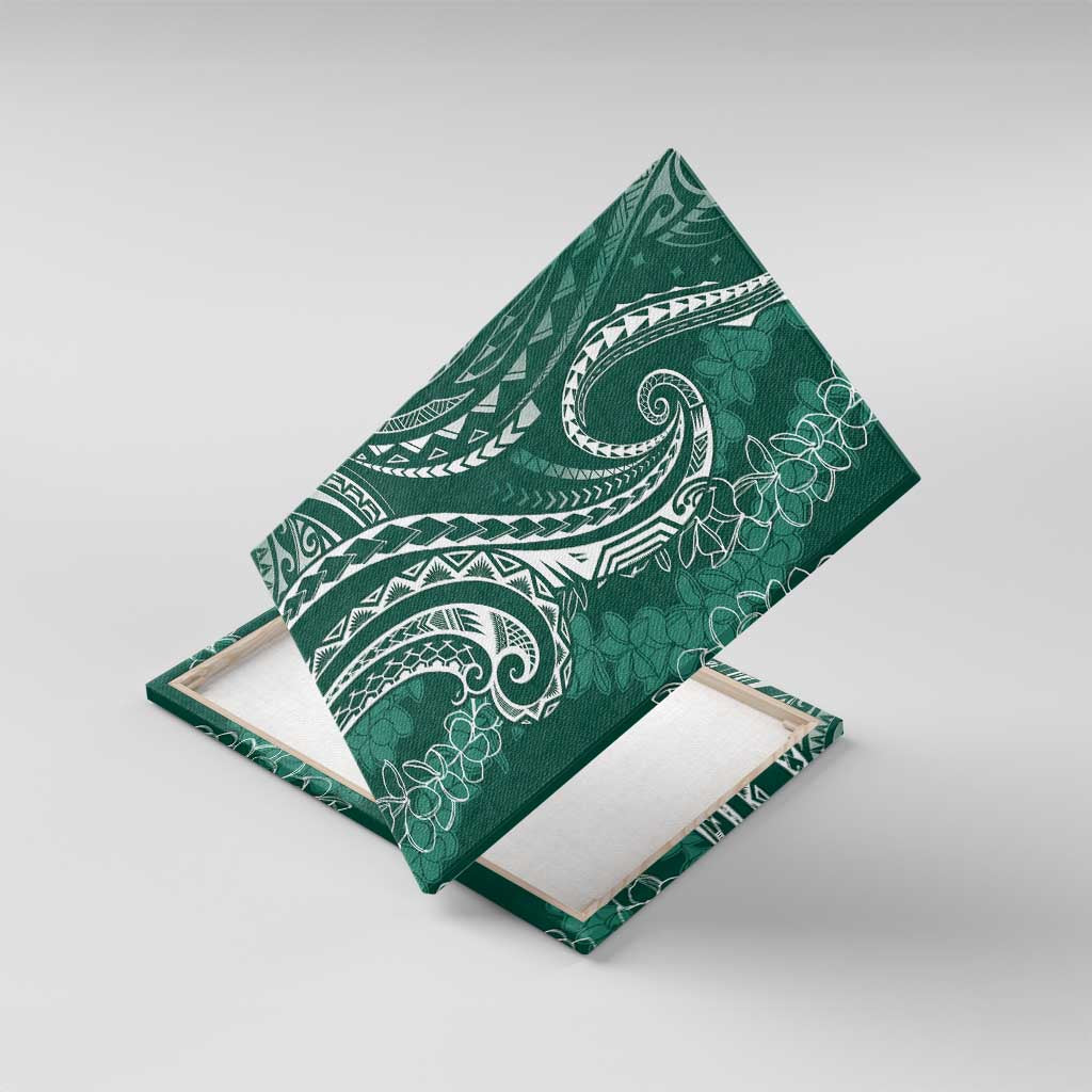 Polynesia Plumeria Lei Canvas Wall Art Sage Green Curves Motif LT7 With Frame Dark Green - Polynesian Pride