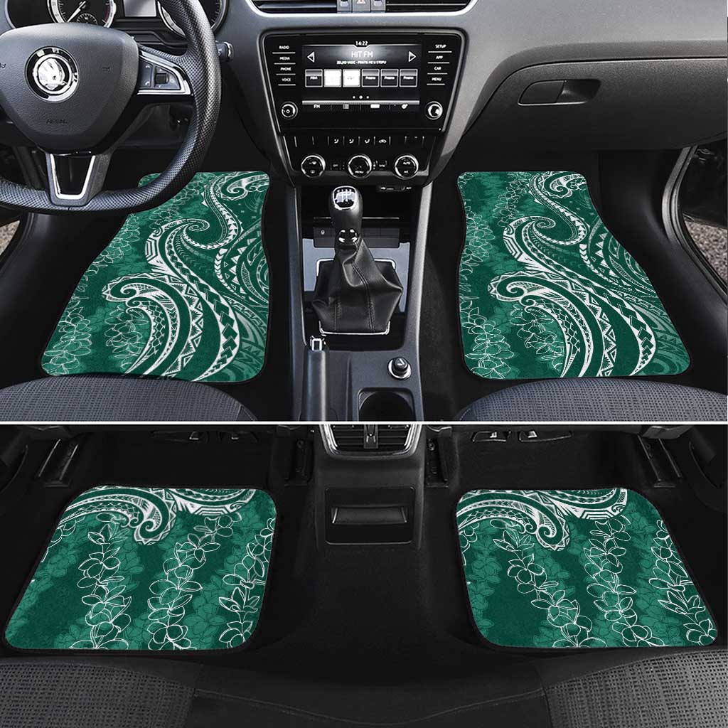 Polynesia Plumeria Lei Car Mats Sage Green Curves Motif LT7 Set 4pcs Dark Green - Polynesian Pride