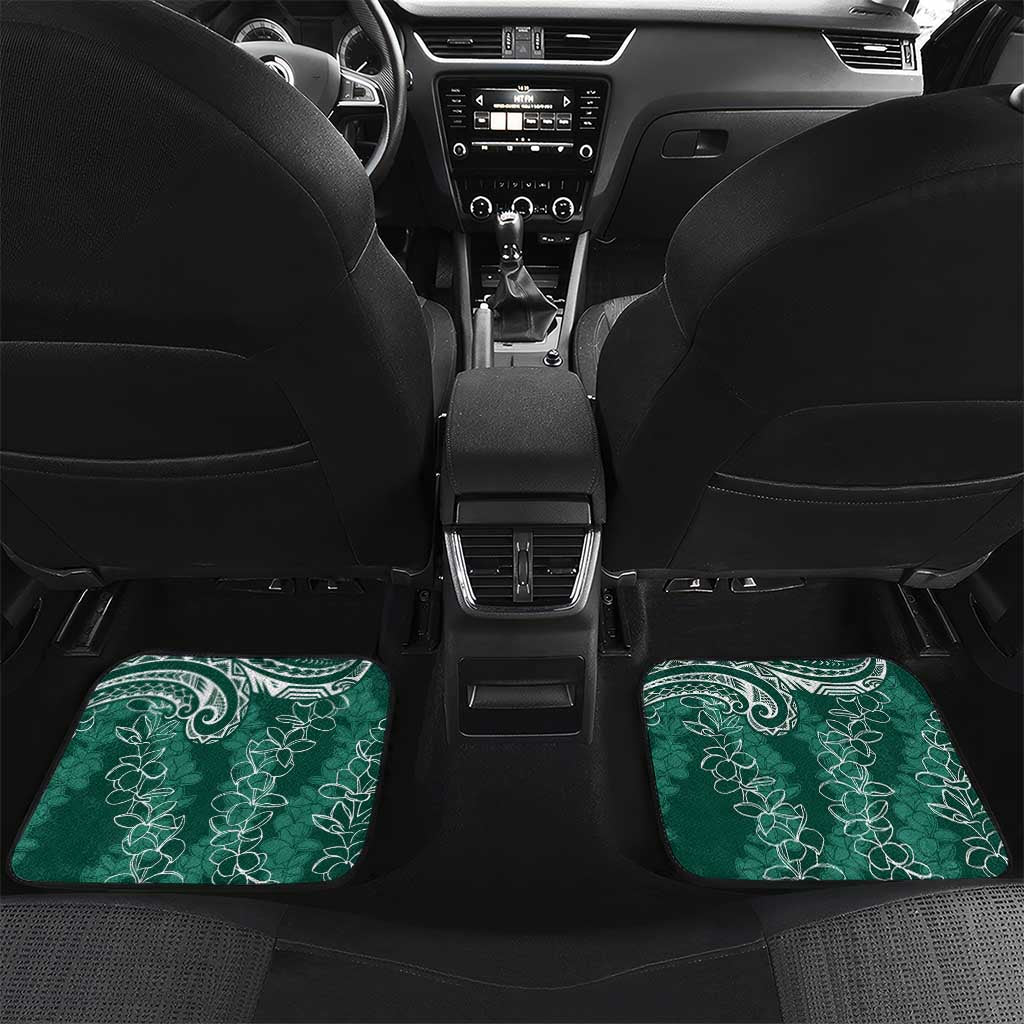 Polynesia Plumeria Lei Car Mats Sage Green Curves Motif LT7 Set 2pcs - Back Dark Green - Polynesian Pride