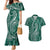 Polynesia Plumeria Lei Couples Matching Mermaid Dress and Hawaiian Shirt Sage Green Curves Motif