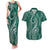 Polynesia Plumeria Lei Couples Matching Tank Maxi Dress and Hawaiian Shirt Sage Green Curves Motif
