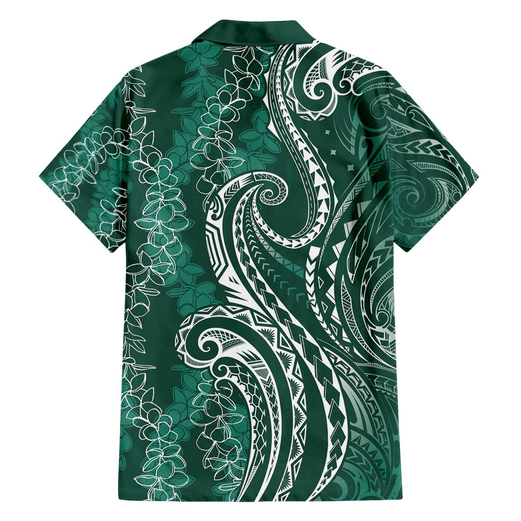 Polynesia Plumeria Lei Family Matching Long Sleeve Bodycon Dress and Hawaiian Shirt Sage Green Curves Motif