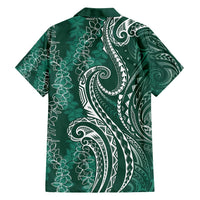 Polynesia Plumeria Lei Family Matching Long Sleeve Bodycon Dress and Hawaiian Shirt Sage Green Curves Motif