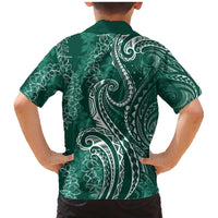Polynesia Plumeria Lei Family Matching Mermaid Dress and Hawaiian Shirt Sage Green Curves Motif