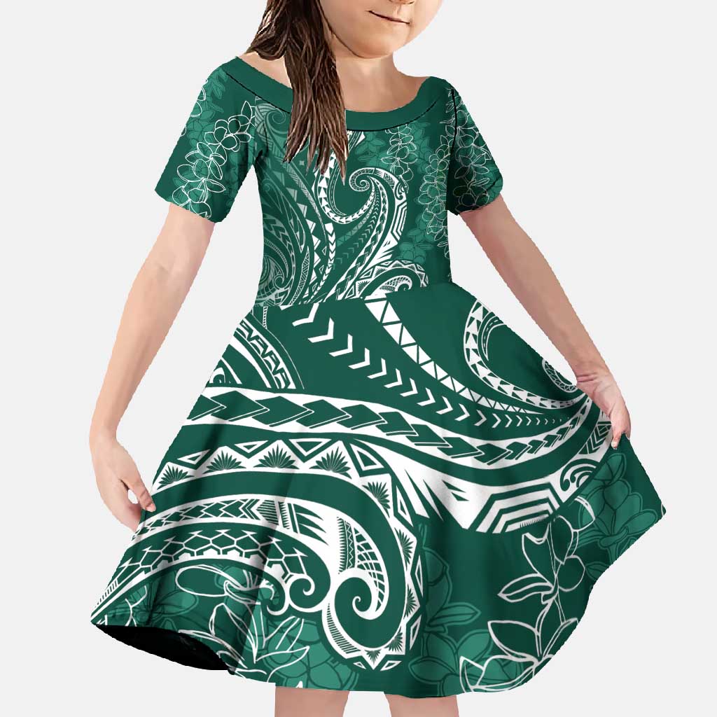 Polynesia Plumeria Lei Family Matching Off Shoulder Maxi Dress and Hawaiian Shirt Sage Green Curves Motif
