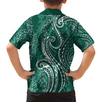 Polynesia Plumeria Lei Family Matching Puletasi and Hawaiian Shirt Sage Green Curves Motif