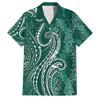 Polynesia Plumeria Lei Family Matching Puletasi and Hawaiian Shirt Sage Green Curves Motif