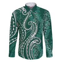 Polynesia Plumeria Lei Family Matching Puletasi and Hawaiian Shirt Sage Green Curves Motif