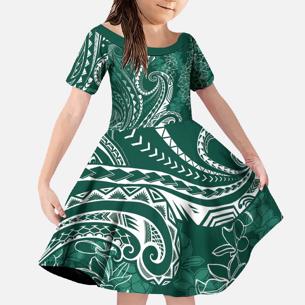 Polynesia Plumeria Lei Family Matching Summer Maxi Dress and Hawaiian Shirt Sage Green Curves Motif
