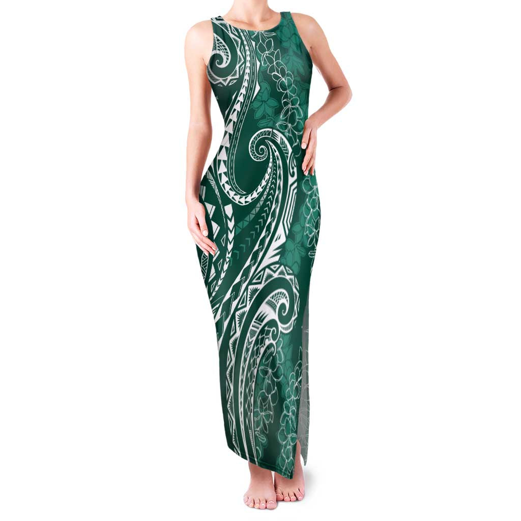 Polynesia Plumeria Lei Family Matching Tank Maxi Dress and Hawaiian Shirt Sage Green Curves Motif