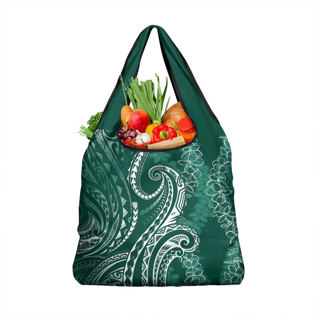 Polynesia Plumeria Lei Grocery Bag Sage Green Curves Motif LT7 1-pack One Size Dark Green - Polynesian Pride