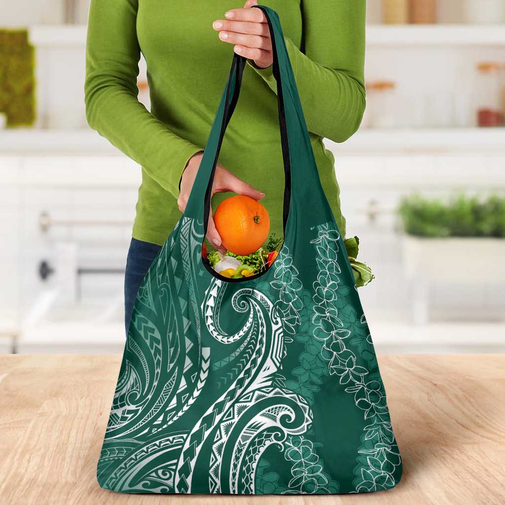 Polynesia Plumeria Lei Grocery Bag Sage Green Curves Motif LT7 - Polynesian Pride