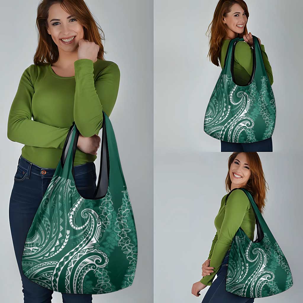 Polynesia Plumeria Lei Grocery Bag Sage Green Curves Motif LT7 - Polynesian Pride
